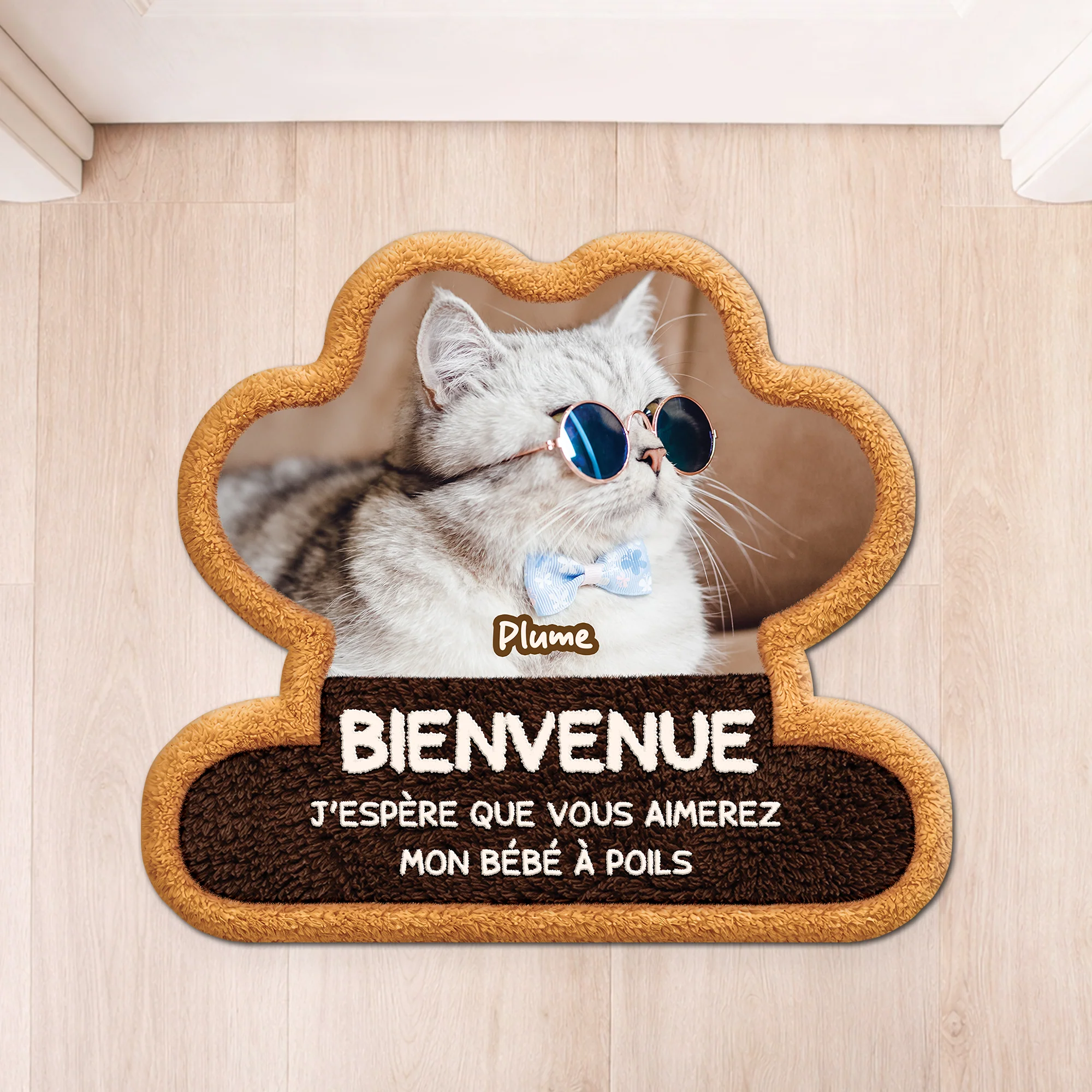 Paillasson Chat Personnalisable Photo À Forme Découpée - Bienvenue