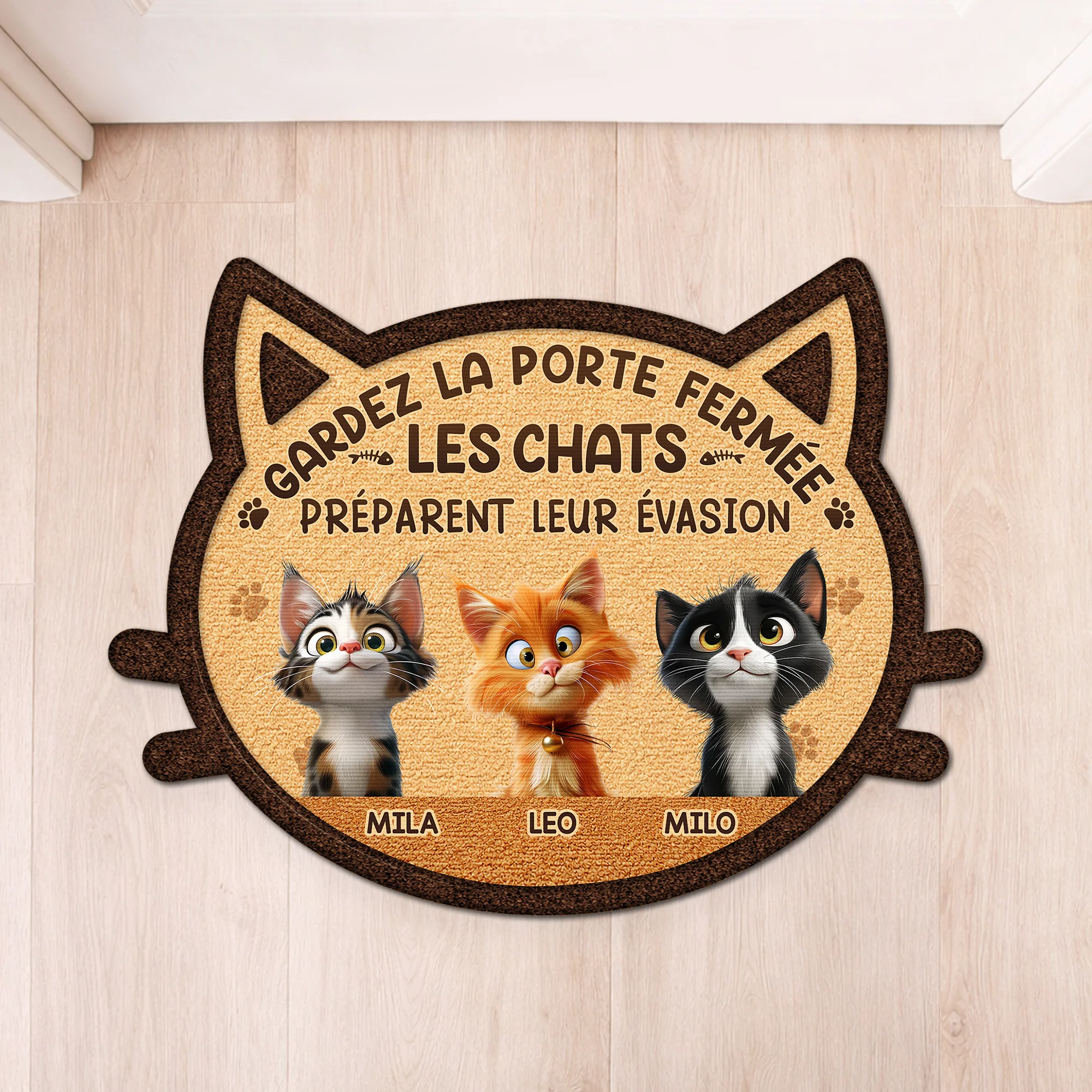 Paillasson Chat Personnalisé À Forme Découpée - Gardez La Porte Fermée