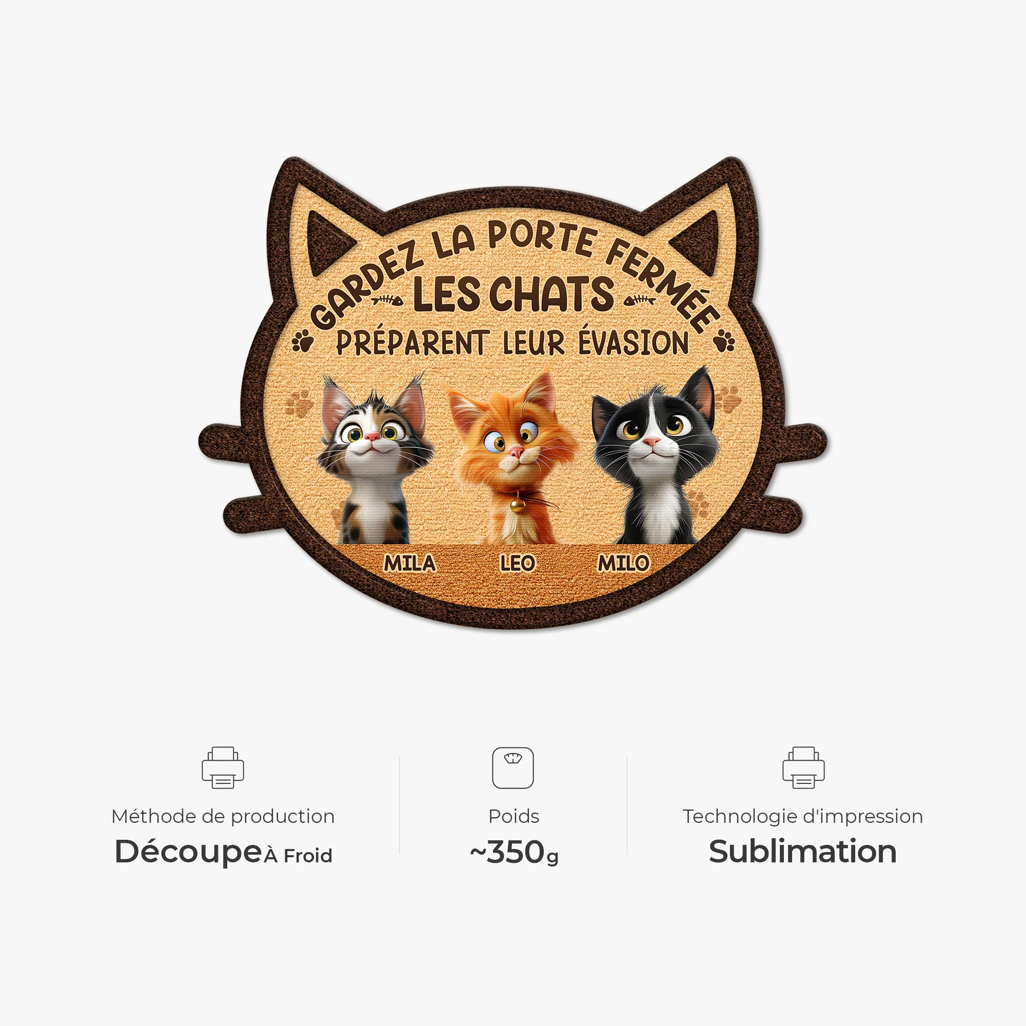 Paillasson Chat Personnalisé À Forme Découpée - Gardez La Porte Fermée - Image 4