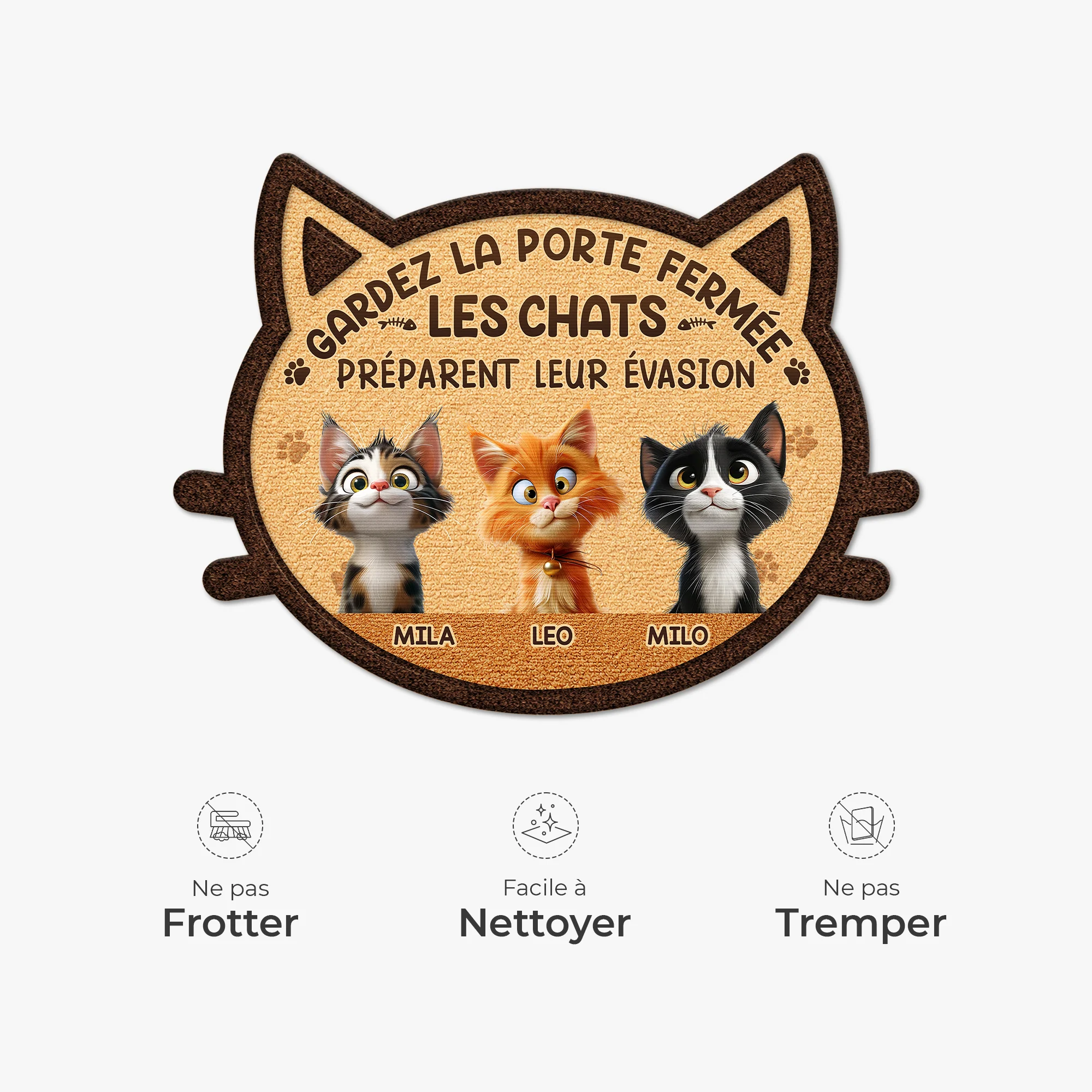 Paillasson Chat Personnalisé À Forme Découpée - Gardez La Porte Fermée - Image 5