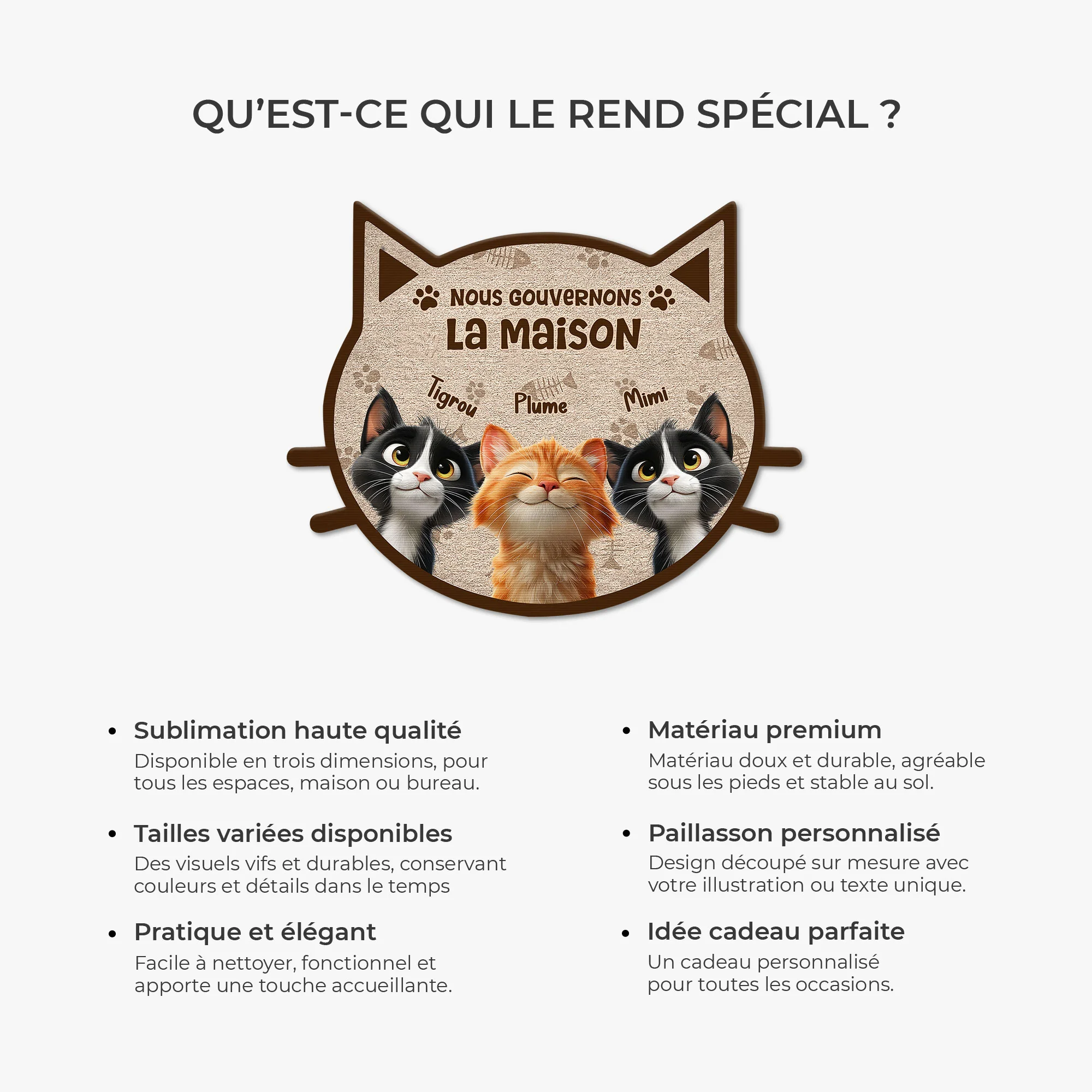 Paillasson Chat Personnalisé À Forme Originale - Nous Gouvernons La Maison - Image 6