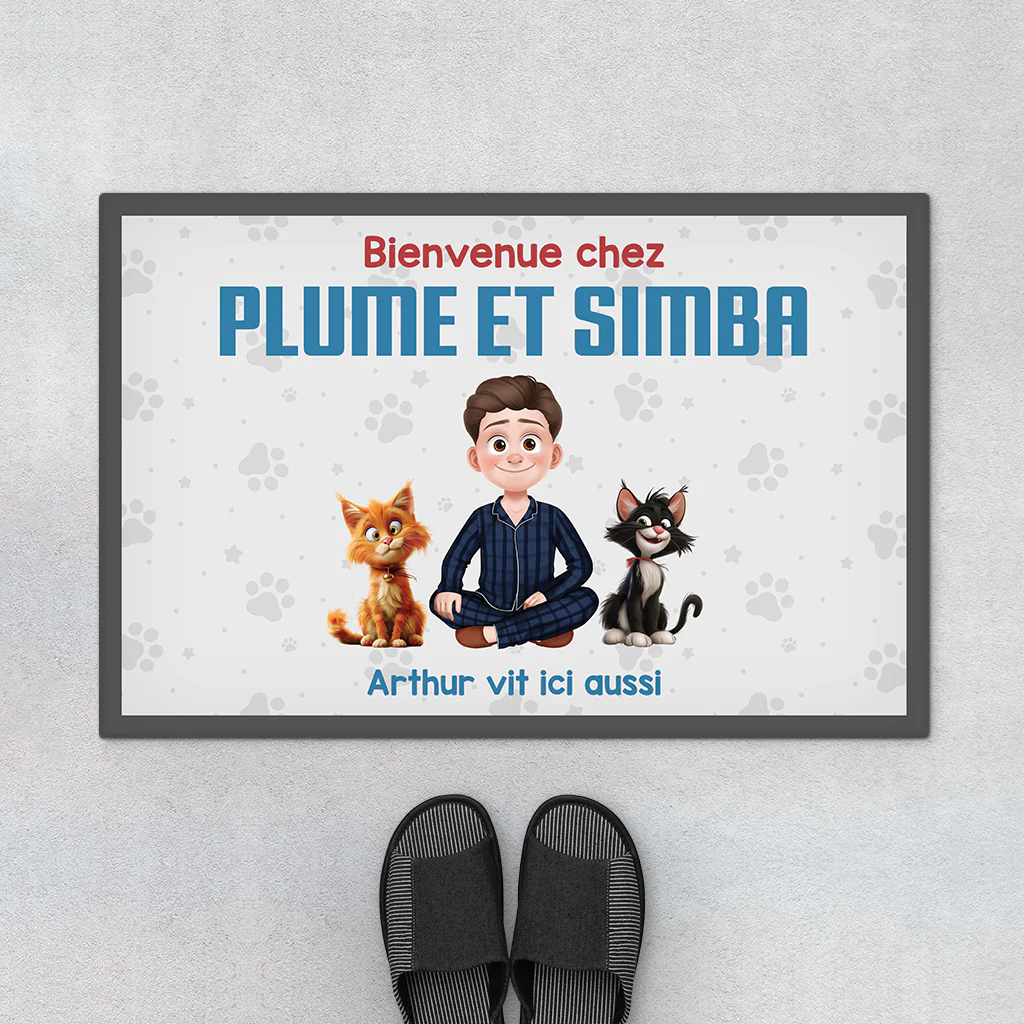 Tapis personnalisé chat – Bienvenue chez nous cartoon