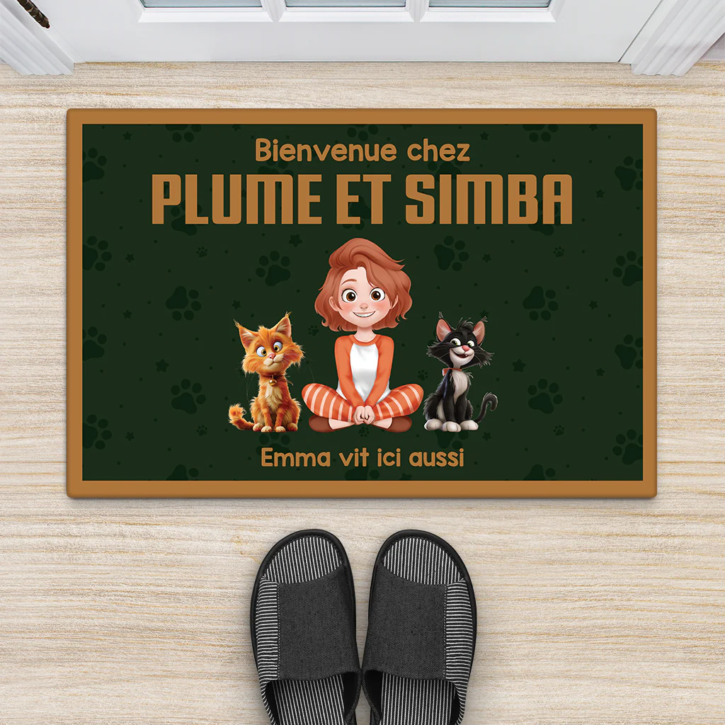 Tapis personnalisé chat – Bienvenue chez nous cartoon - Image 2