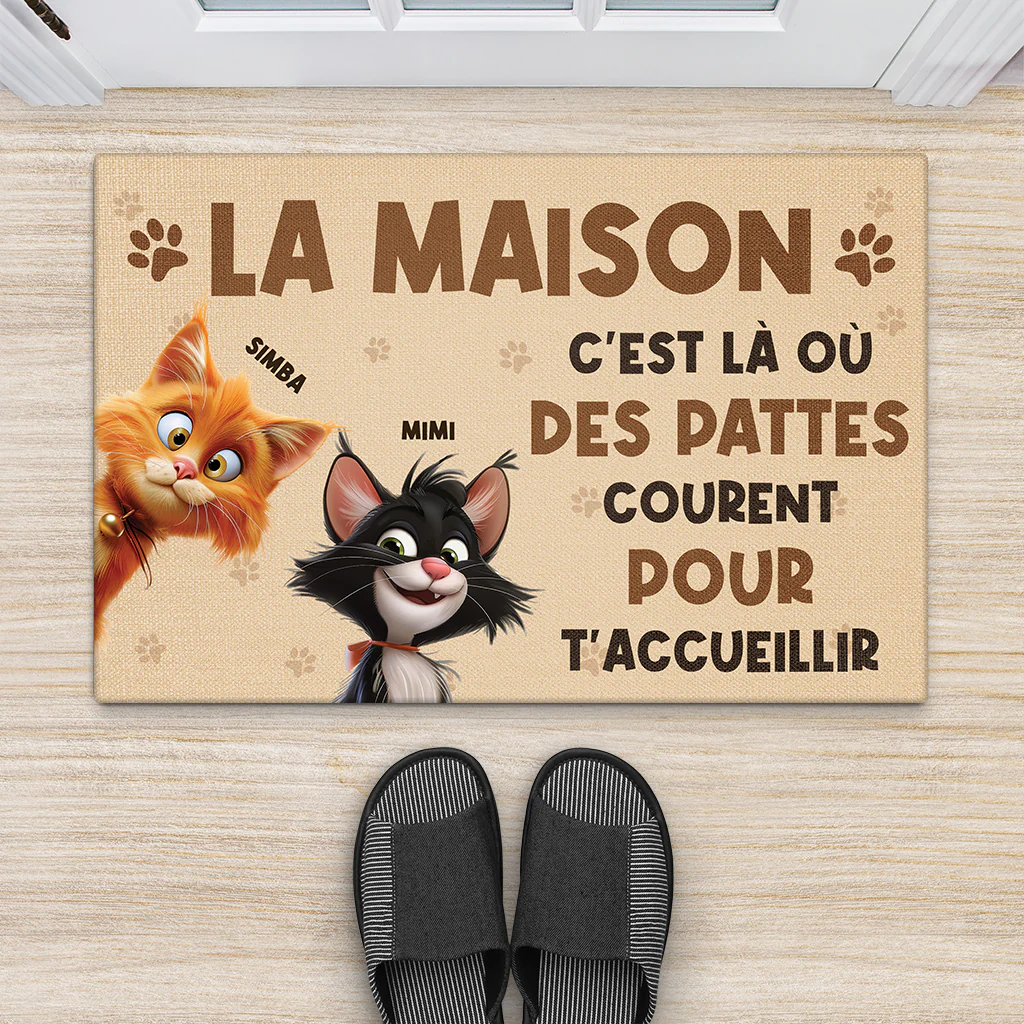 Tapis d’Entrée Personnalisé Chat – Là Où Quelqu’un Court Pour T’accueillir - Image 2