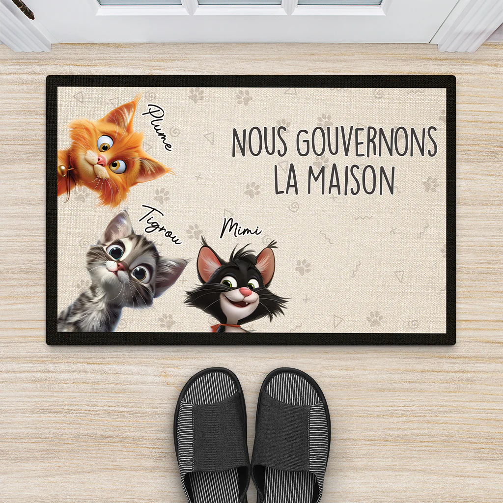 Paillasson Chat Personnalisé - Nous Gouvernons La Maison - Design Cartoon - Image 2