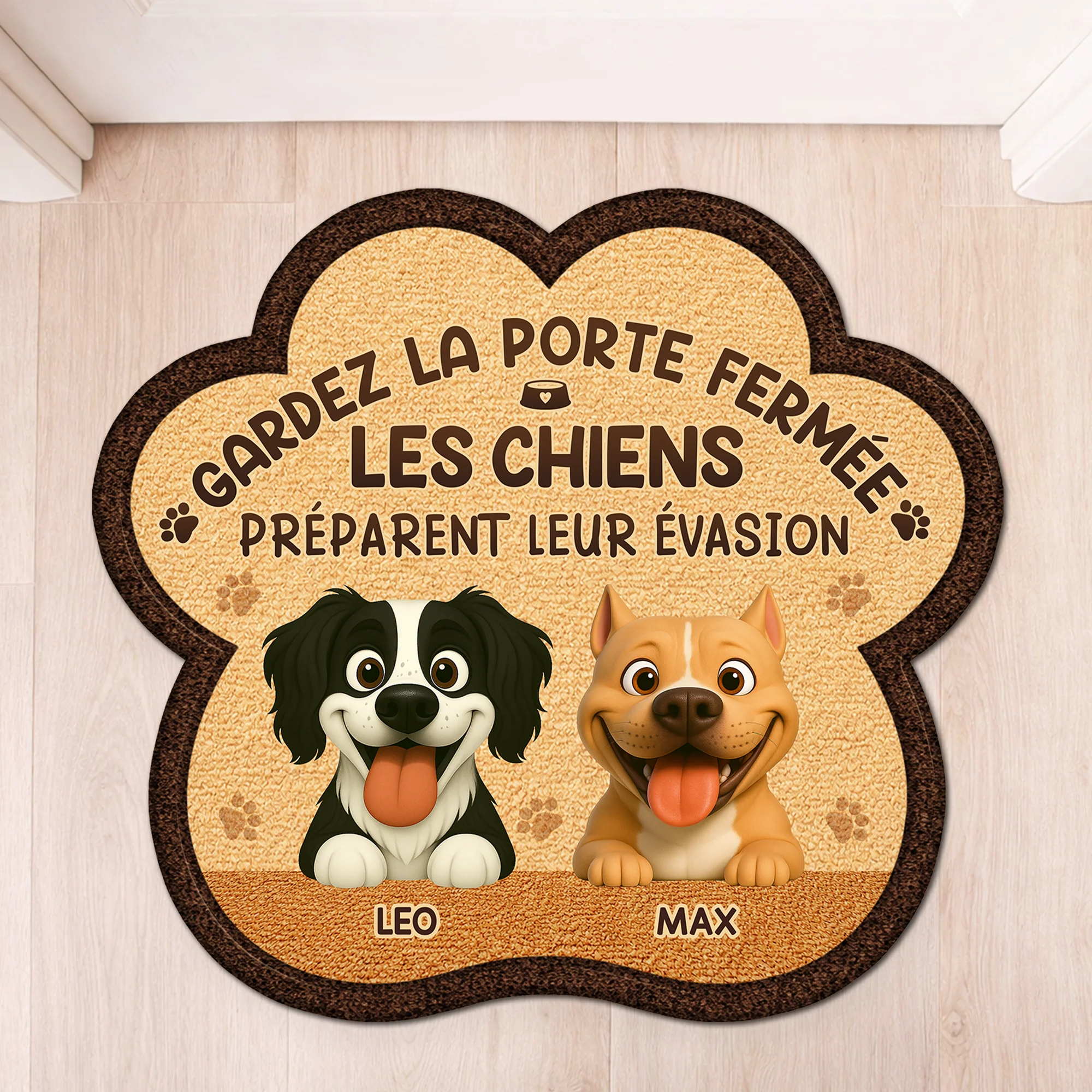 Paillasson Chien Personnalisé À Forme Découpée - Gardez La Porte Fermée
