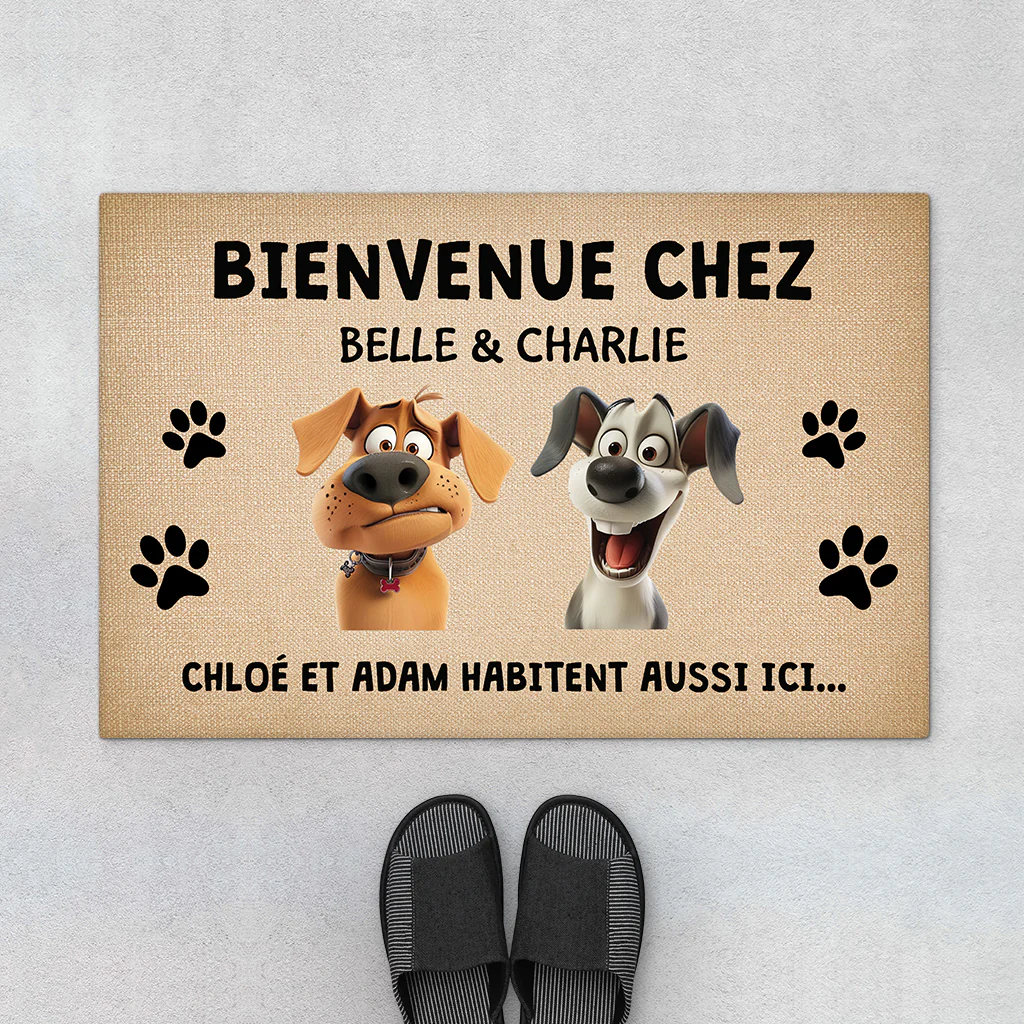 Paillasson Chien Personnalisé – Bienvenue Chez Nous - Design Cartoon