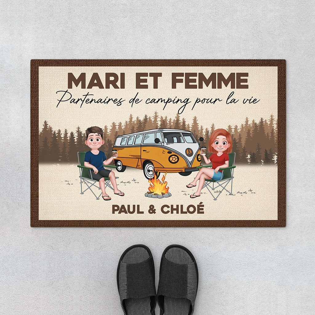 Paillasson personnalisé – Partenaires de camping cartoon