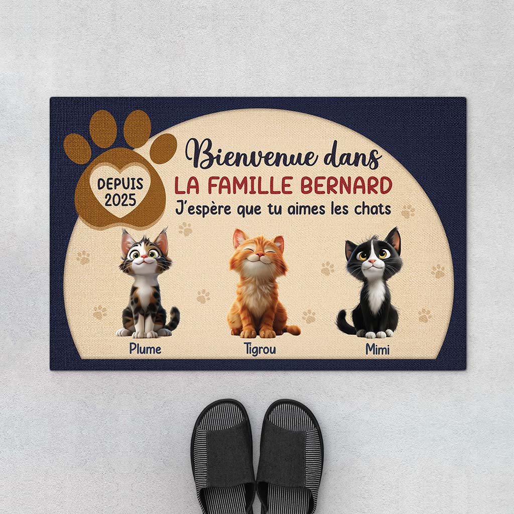 Paillasson Personnalisé Avec Chat - Bienvenue Dans Notre Famille