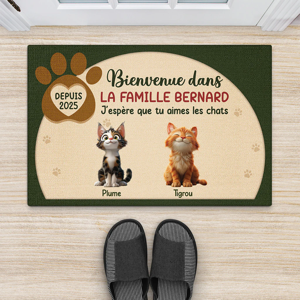 Paillasson Personnalisé Avec Chat - Bienvenue Dans Notre Famille - Image 2