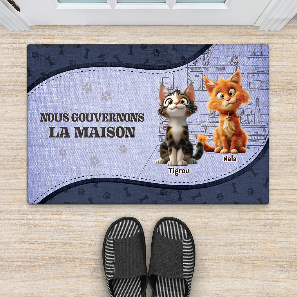 Paillasson Personnalisé Avec Chat - Nous Gouvernons La Maison - Image 2