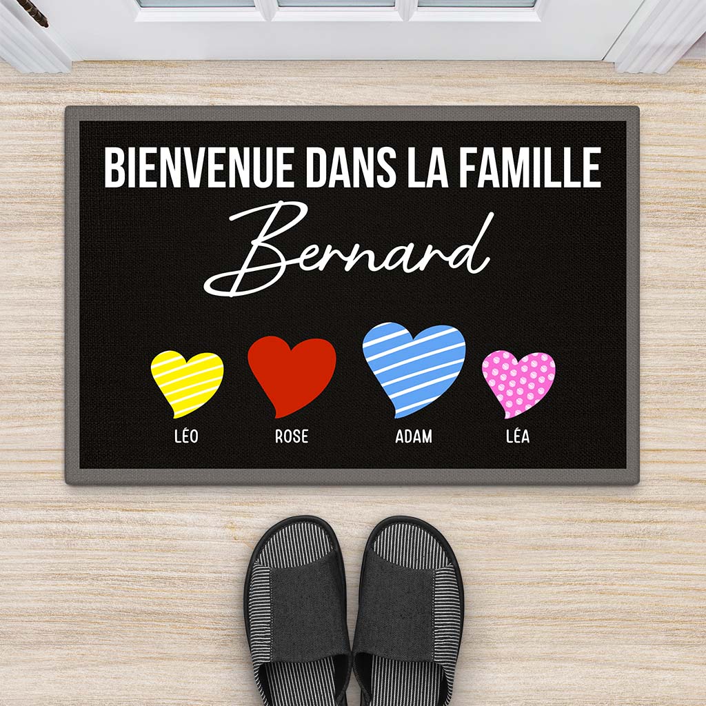Paillasson personnalisé – Bienvenue à la famille (cœur coloré) - Image 2