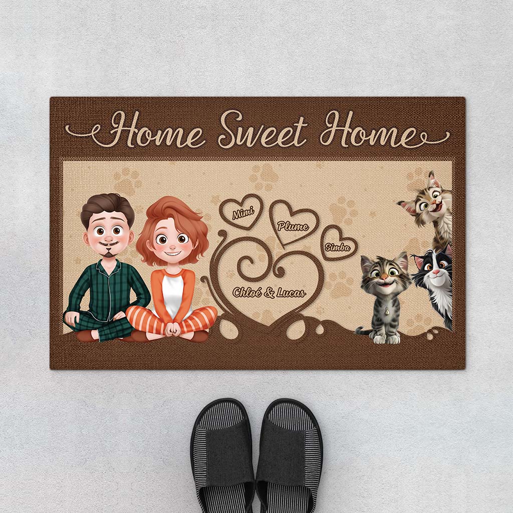 Paillasson Personnalisé Chat - Home Sweet Home Vintage - Design Cartoon