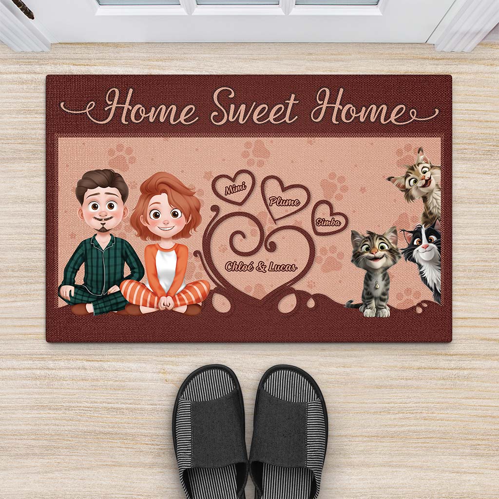 Paillasson Personnalisé Chat - Home Sweet Home Vintage - Design Cartoon - Image 2