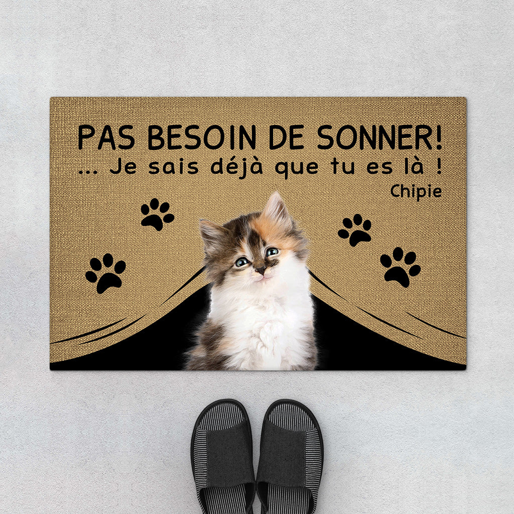 Paillasson Chat Personnalisé – Pas Besoin de Sonner