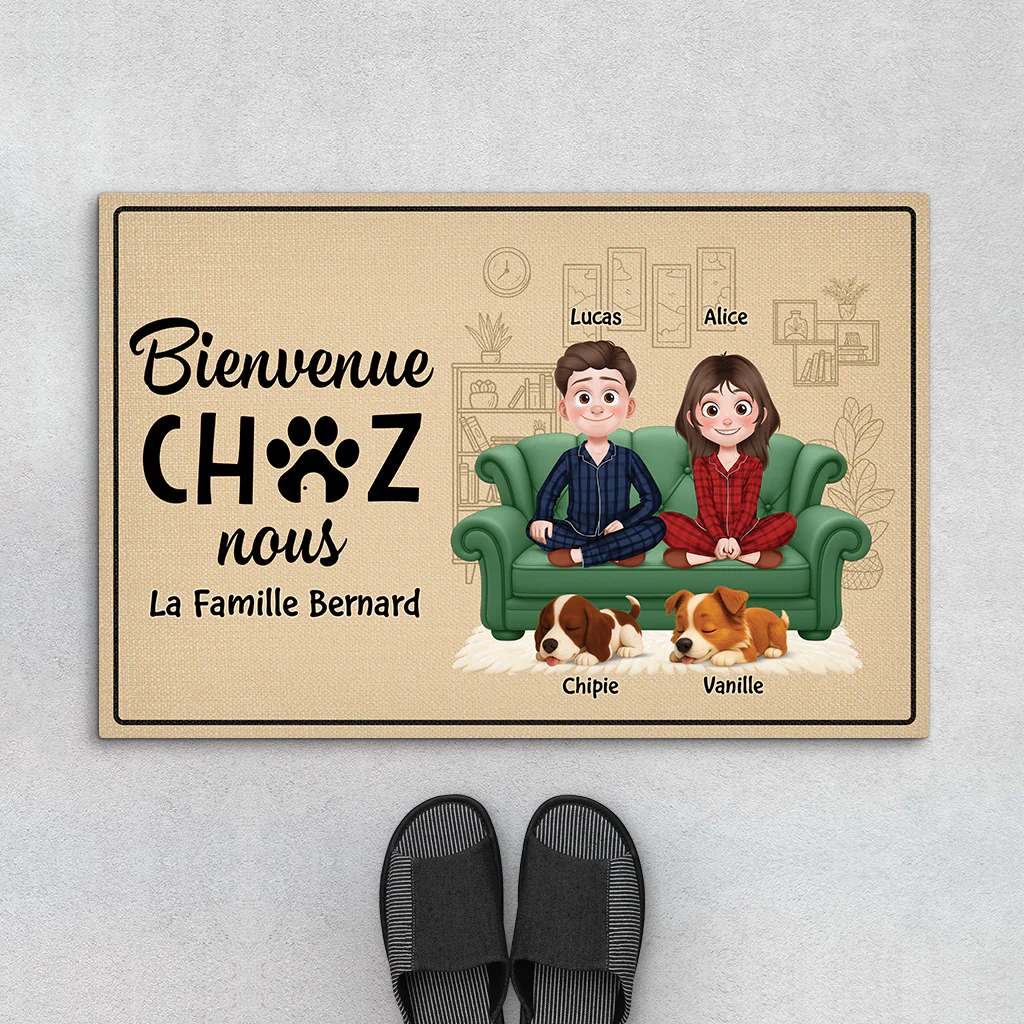 Paillasson Personnalisé Chien Avec Couple - Bienvenue Chez Nous