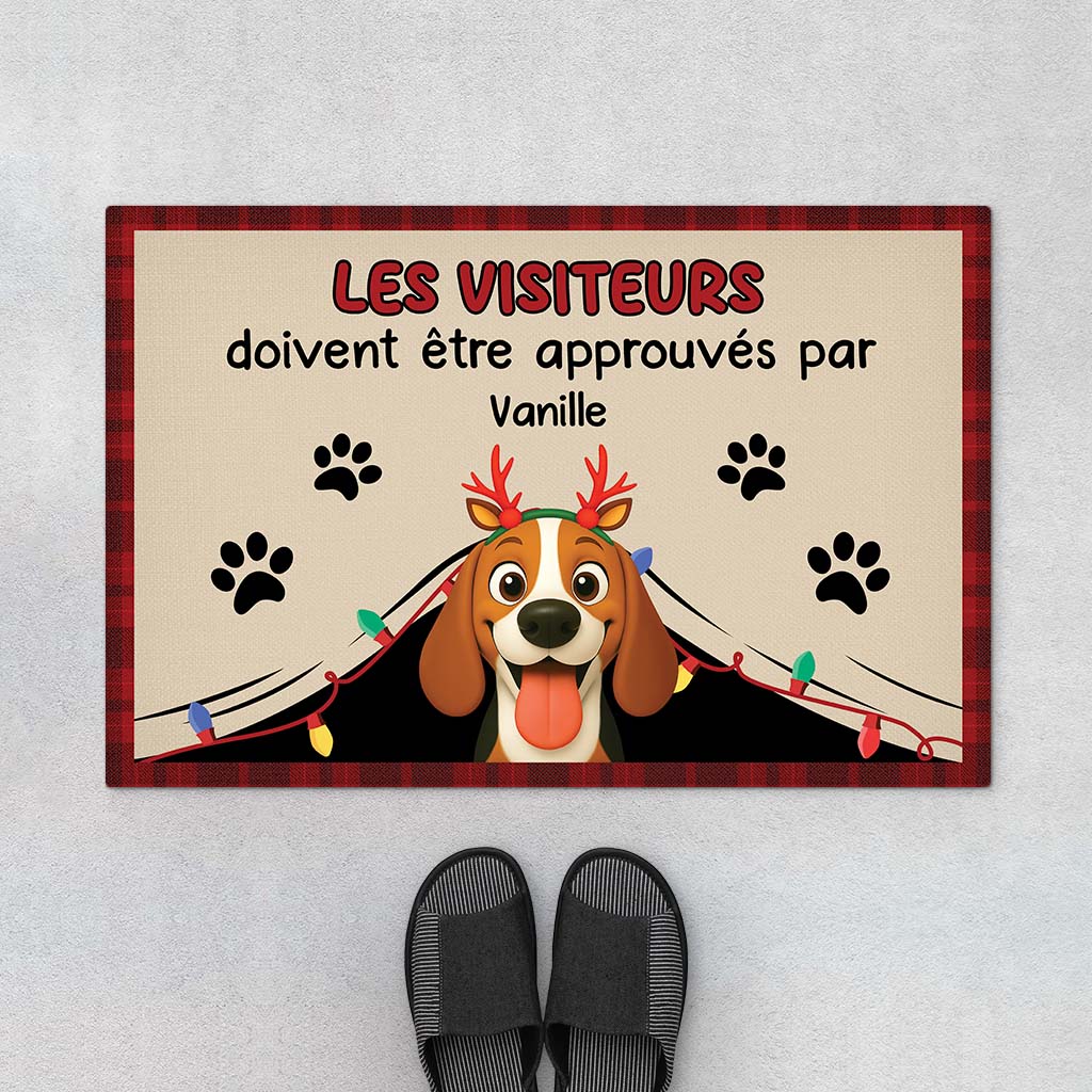 Paillasson Personnalisé Chien Noël - Visiteurs Doivent Être Approuvés Par