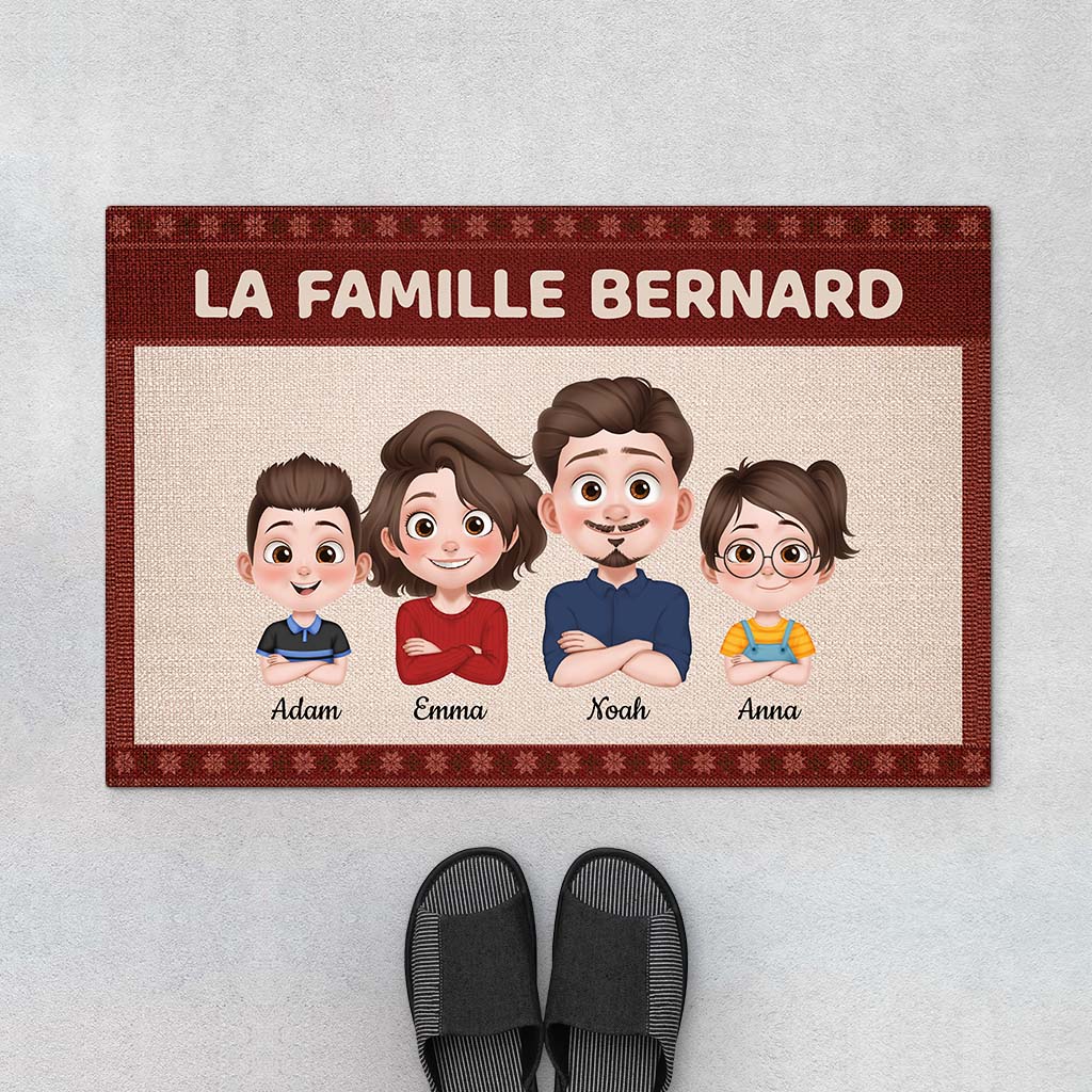 Paillasson personnalisé famille nombreuse – Version rouge cartoon