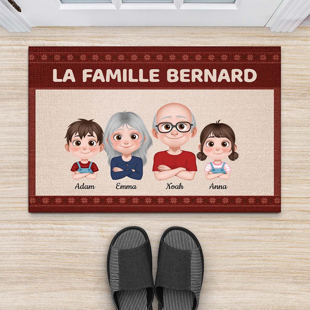 Paillasson personnalisé famille nombreuse – Version rouge cartoon - Image 2