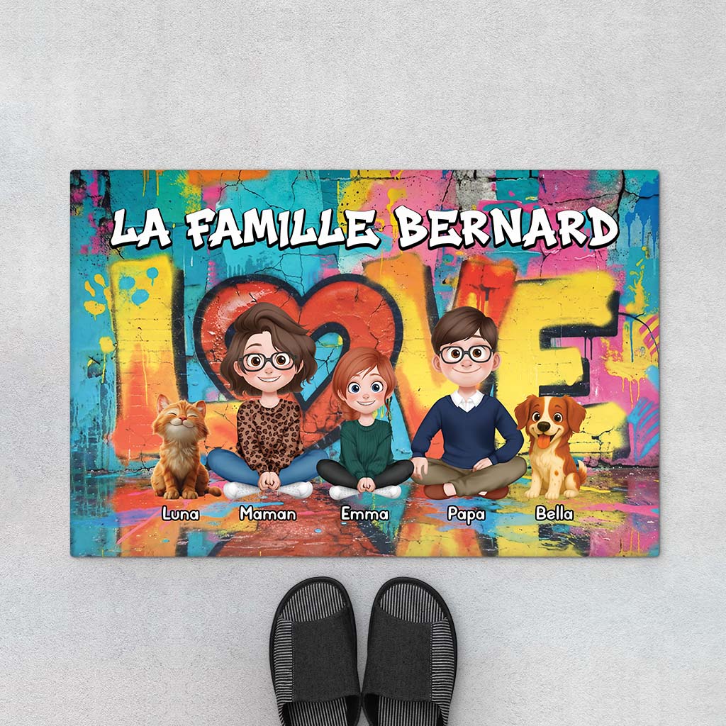 Paillasson Personnalisé Famille Et Animal - Cadeau Maison Notre Famille Ensemble