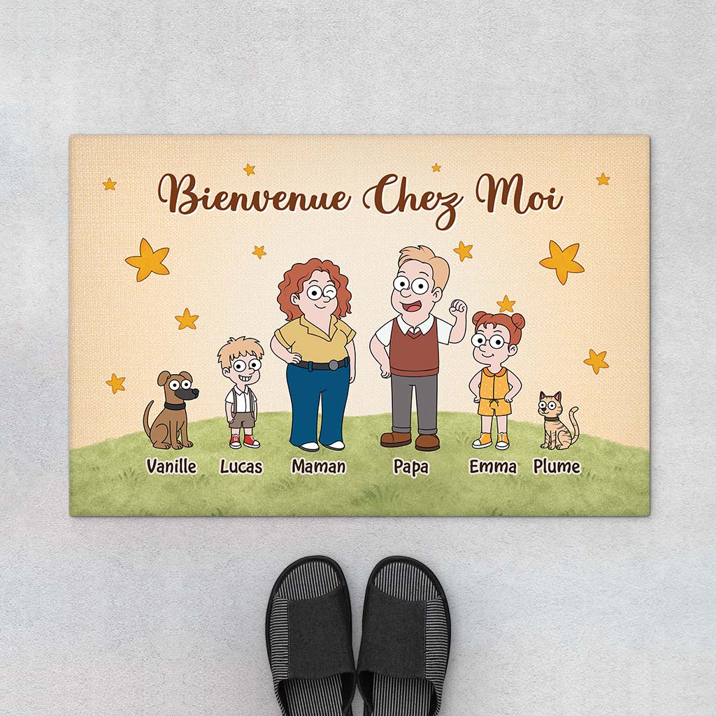 Paillasson Personnalisé Famille Et Animaux | Bienvenue Chez Nous Cartoon