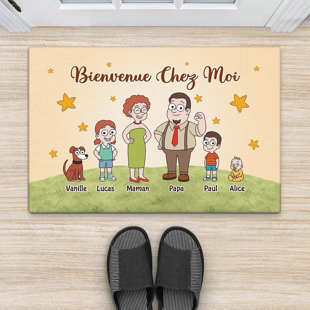 Paillasson Personnalisé Famille Et Animaux | Bienvenue Chez Nous Cartoon - Image 2