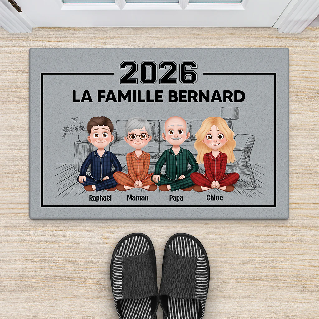 Paillasson Personnalisé Famille Et Animaux | La Famille Avec Chat Chien - Image 2