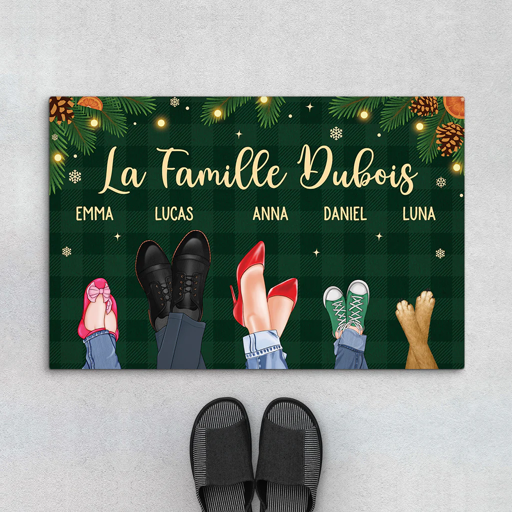 Tapis d'Entrée Personnalisé Chien - Noël En Famille Avec Chien/Chat
