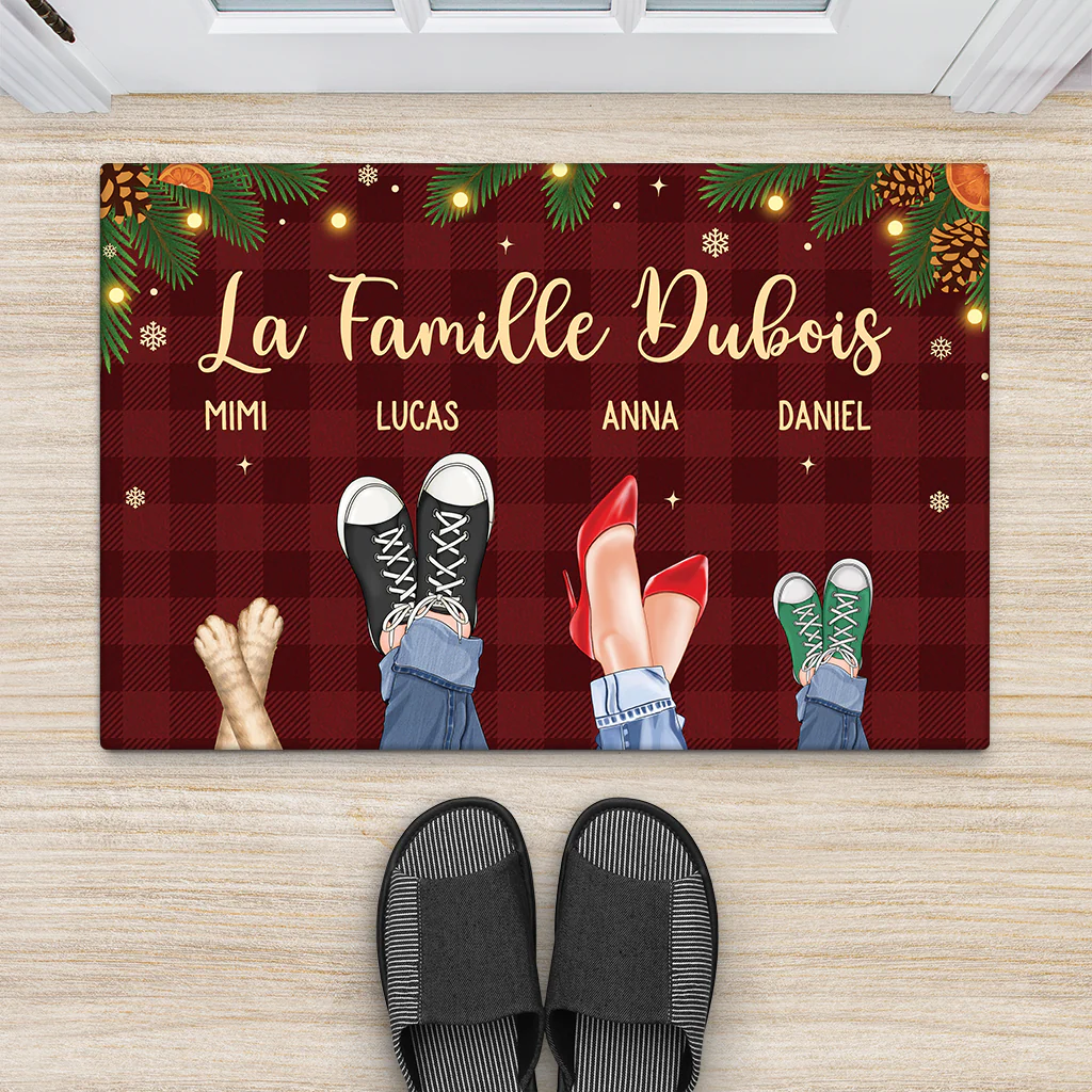 Tapis d'Entrée Personnalisé Chien - Noël En Famille Avec Chien/Chat - Image 2