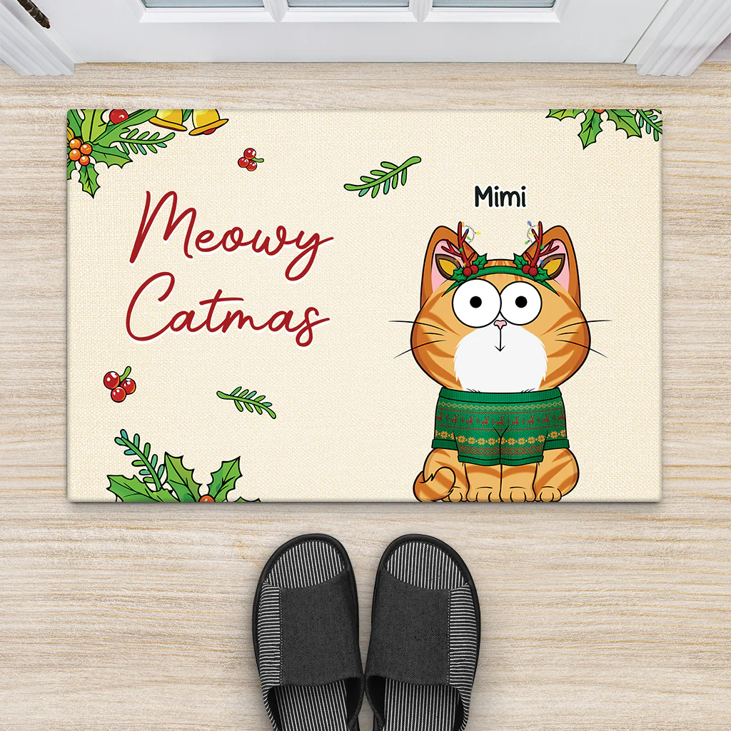 Paillasson Chat Personnalisé - Joyeux Noël Des Chats - Image 2