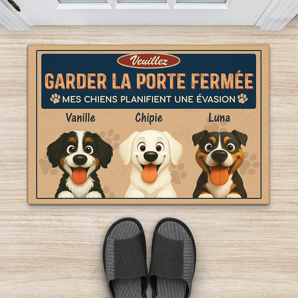 Paillasson Chien Personnalisé – Les Chiens Planifient Leur Évasion - Image 2