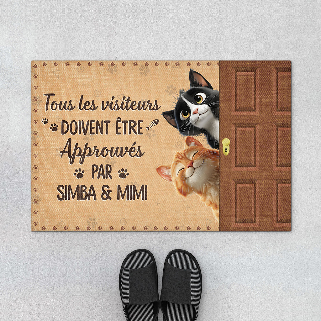 Paillasson Personnalisé Chat - Les Visiteurs Doivent Être Approuvés Par Les Chats