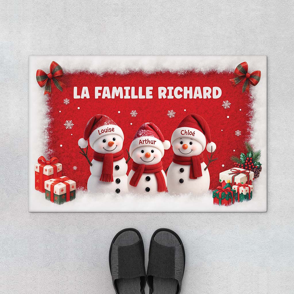 Paillasson Personnalisé Famille Et Animaux | Bonhomme De Neige À Noël