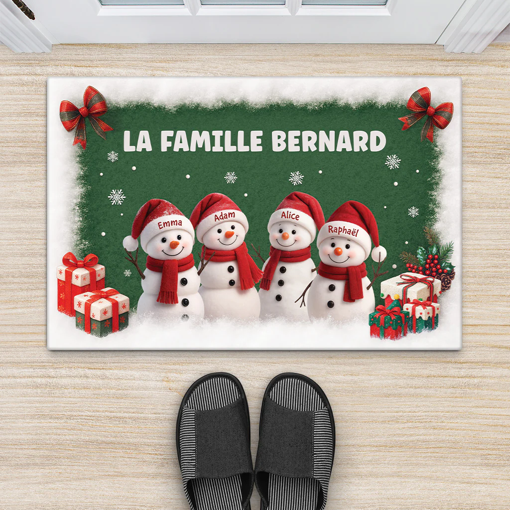Paillasson Personnalisé Famille Et Animaux | Bonhomme De Neige À Noël - Image 2