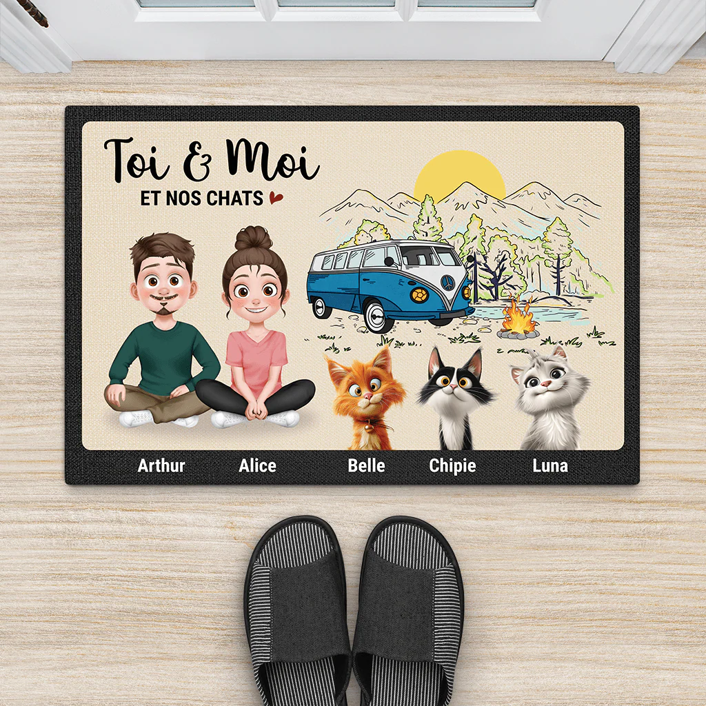 Paillasson Personnalisé Chat - Toi Et Moi Et Nos Chats - Version Camping - Image 2