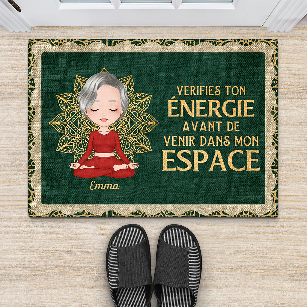 Paillasson Personnalisé Humour - Vérifiez Votre Niveau d'Énergie Avant De Venir Dans Mon Espace - Image 2