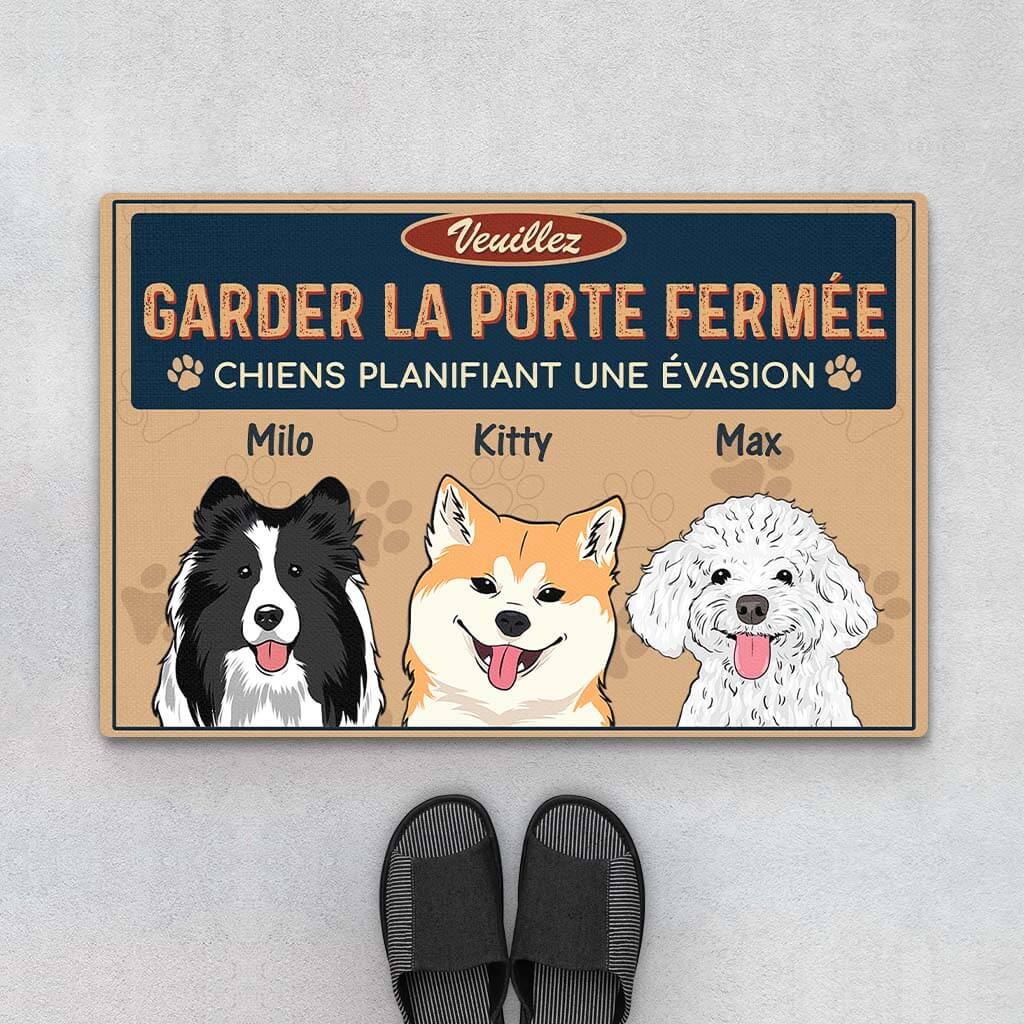 Paillasson Chien Personnalisé – Gardez la Porte Fermée