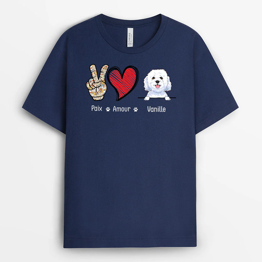 Tee Shirt Chien Personnalisé - Paix, Amour, Chien - Image 2