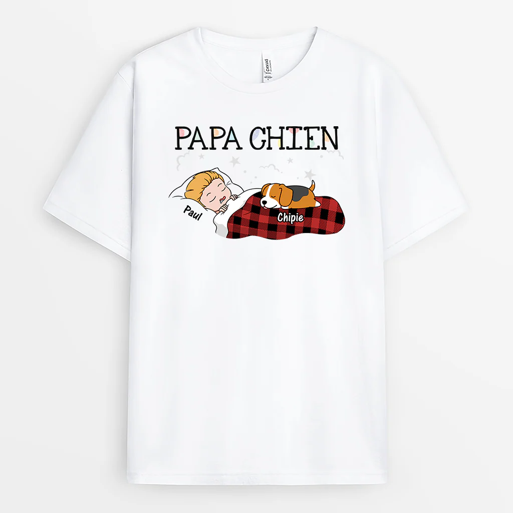 Tee Shirt Personnalisé Chien | Papa Chien Ensommeillé Avec Nuages