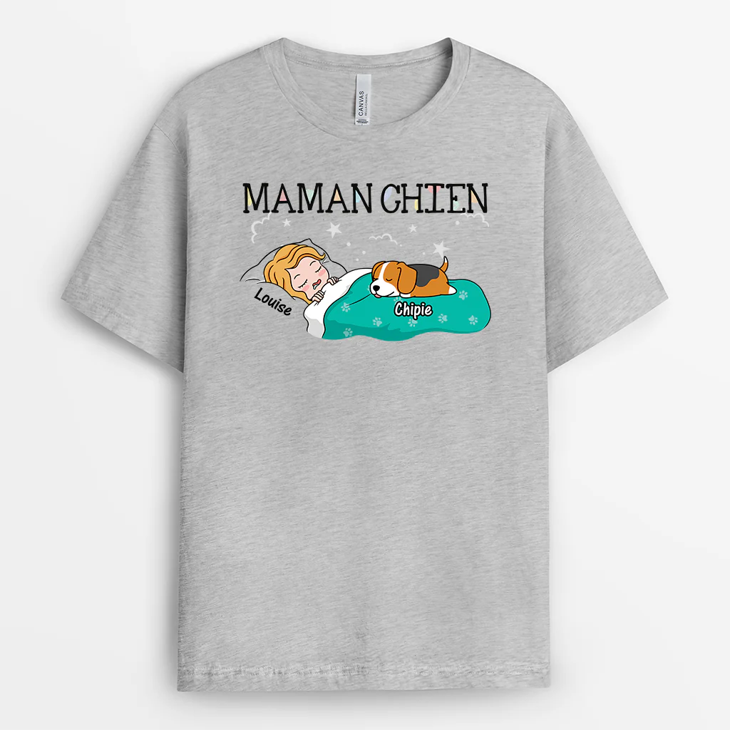 Tee Shirt Personnalisé Chien | Papa Chien Ensommeillé Avec Nuages - Image 2