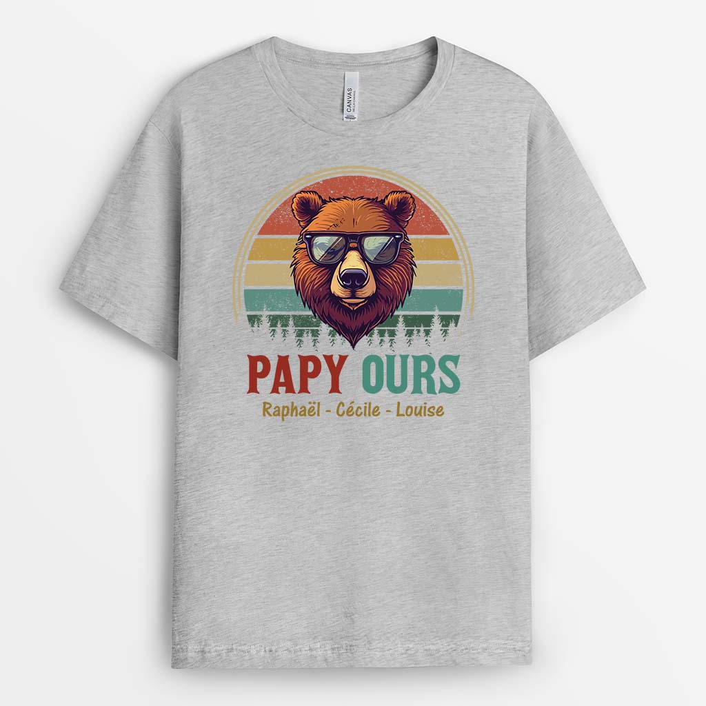 T Shirt Personnalisé Grand-Père - Papy Ours Coloré - Image 2