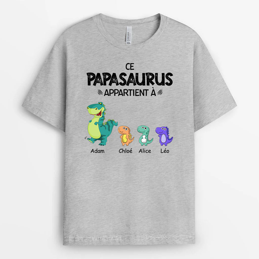 Tee Shirt Personnalisé Papy - Ce Papisaurus Appartient À Petits Dinosaures Marche - Image 2