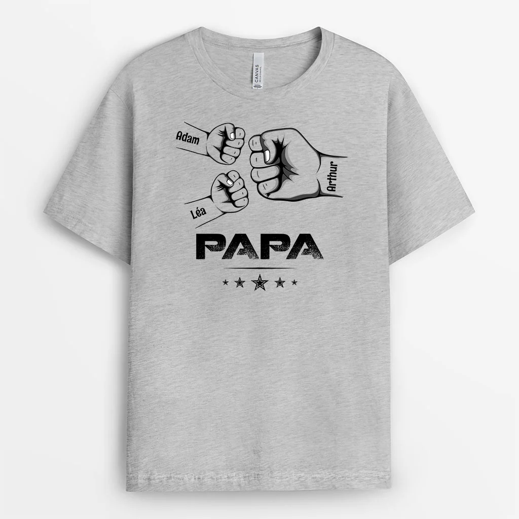 T shirt Personnalisé Papi - Papy Avec Coups De Poing | Version Dessin Monochrome - Image 2