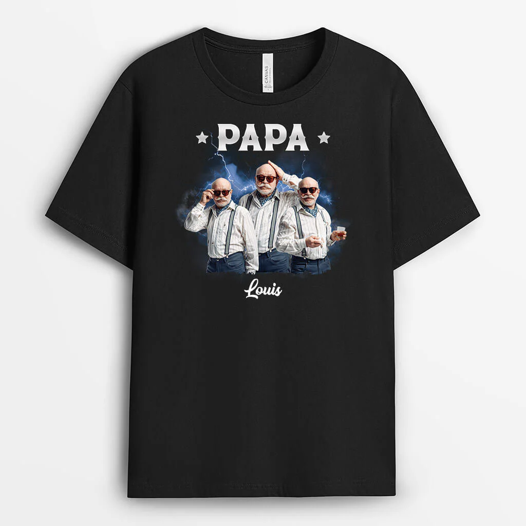Tee Shirt Personnalisé Papy - Papy Ours Cool | Version Monochrome Avec Tonnerre - Image 2