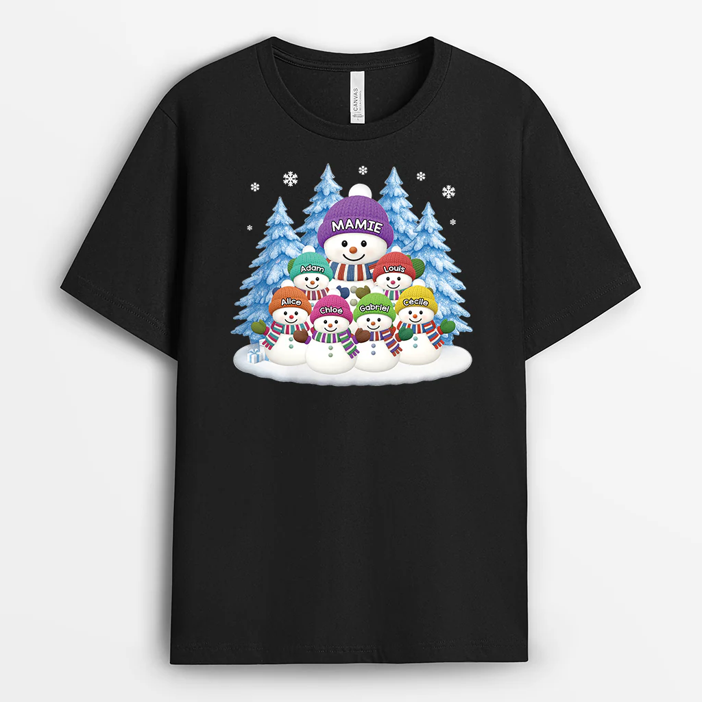 T-shirt Noël Personnalisé - Papy/Mamie Et Petits-enfants Bonhomme De Neige