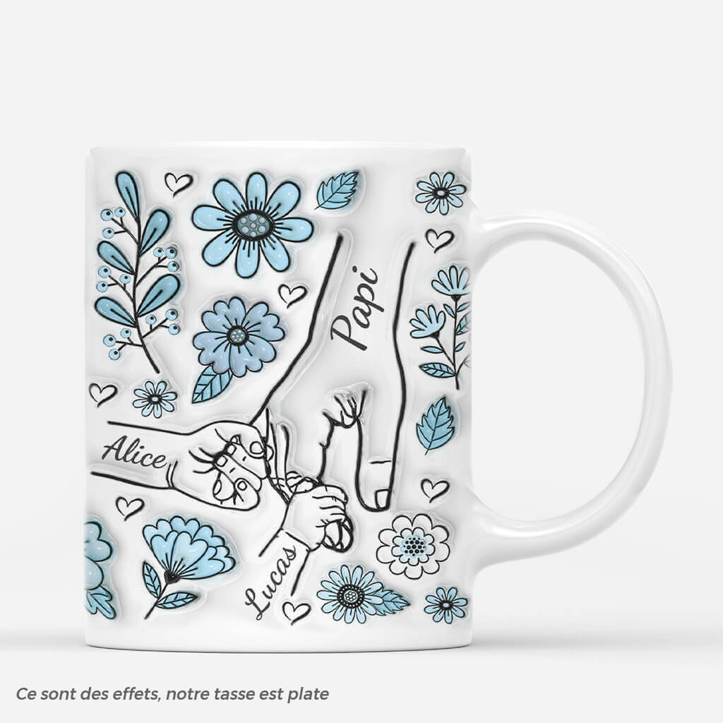 [Effet d'impression 3D] Mug Personnalisé Papa - Papa Tenant Les Mains Avec Fleurs Bleues - Image 2