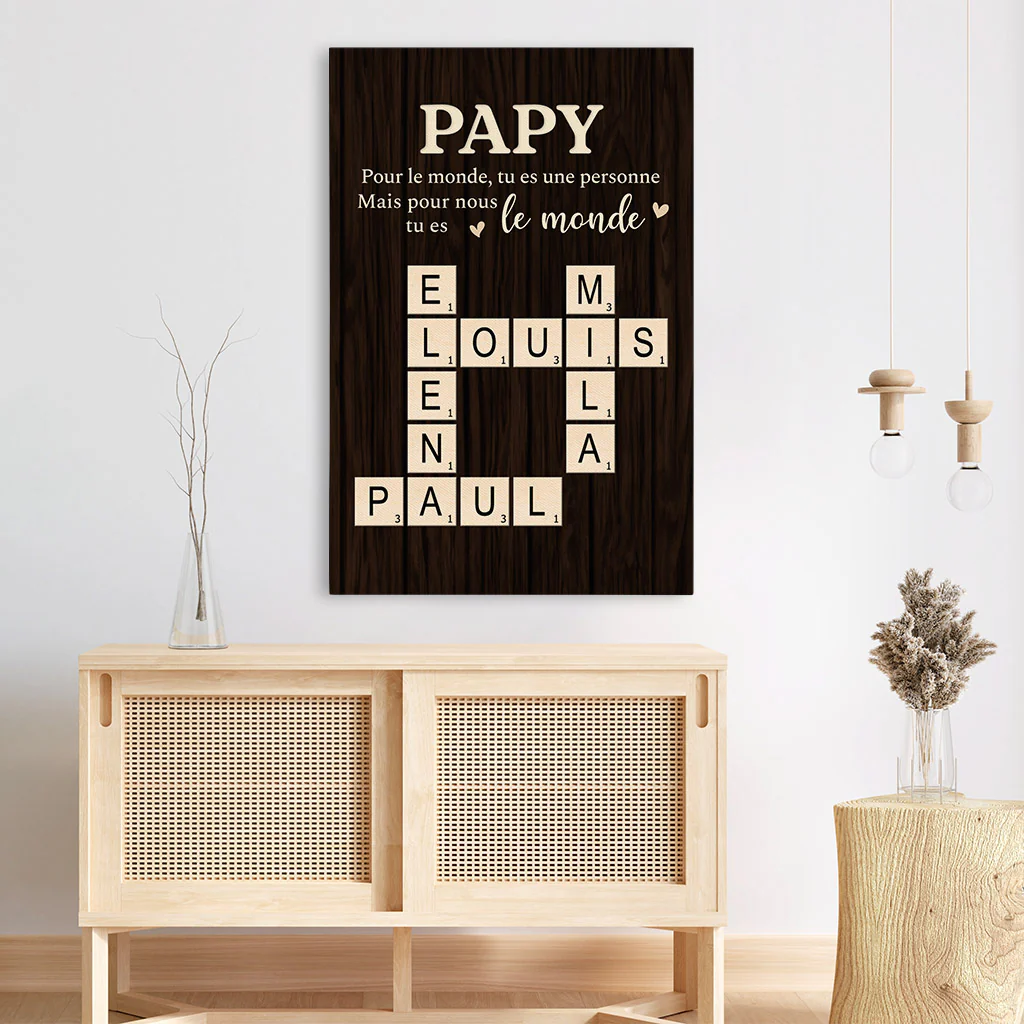 Cadeau Papy Personnalisé | Papy Tu Es Le Monde Toile - Image 3