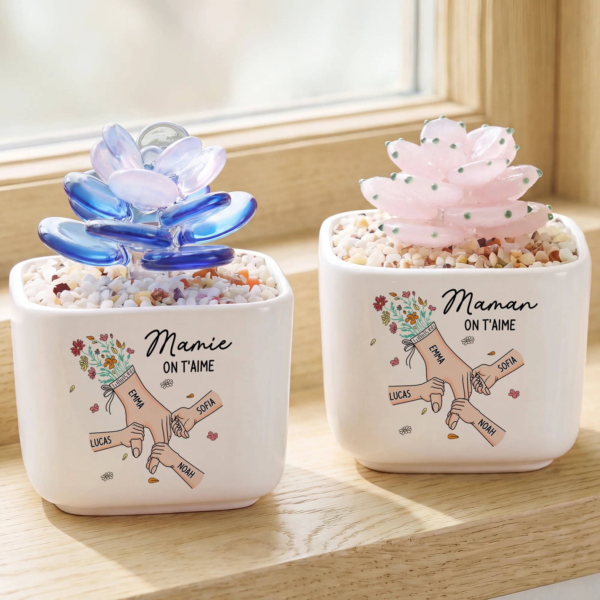 Petit Cactus Artificiel En Verre Avec Pot - Je T'aime Maman Mamie - Image 2