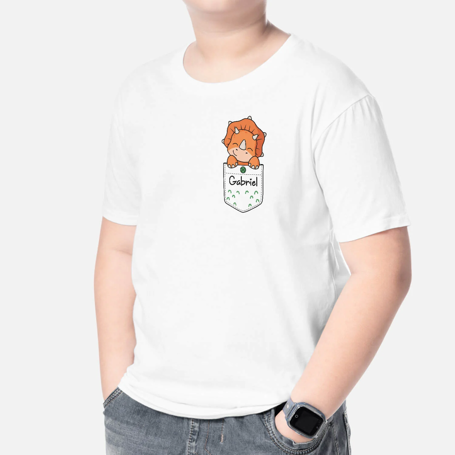 T-Shirt Personnalisé Enfant – Petit Dinosaure Dans La Poche - Image 2