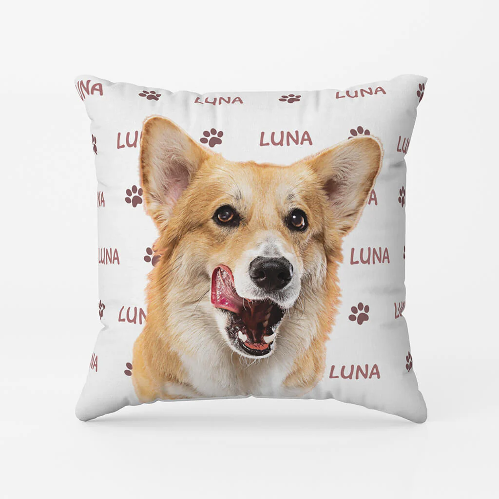 Coussin Chien Personnalisable | Photo De Chien Avec Nom Et Empreintes